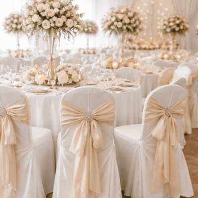 Variedad de cubre sillas para decoración de eventos especiales