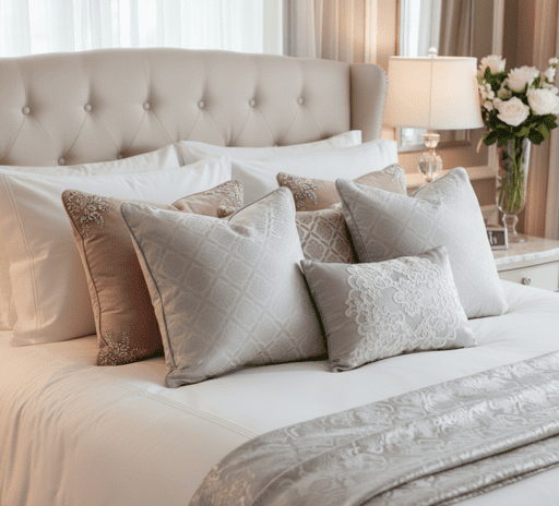 Decoración con fundas de almohadón elegantes en tonos neutros