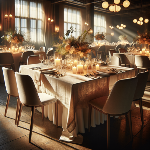 Decoración con manteles para mesa cuadrada de 4 sillas en restaurante