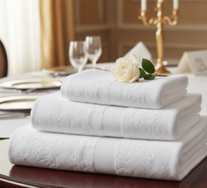 Toallas premium blancas apiladas para eventos y bodas
